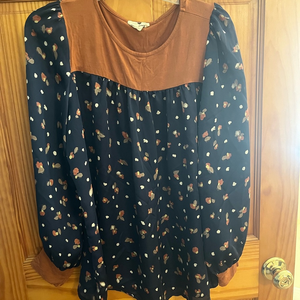 Flowered Navy & Brown Women's Top